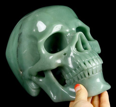 Lifesized 8.3" Green Aventurine Carved Crystal Skull, Super Realistic