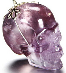 Gemstone Amethyst Carved Crystal Skull Pendant with Sterling Silver