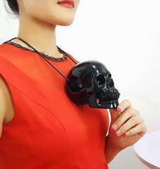 The Biggest Pendant 5.1" Black Obsidian Carved Crystal Skull Pendant