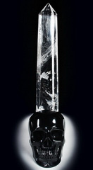 The Source of the Energy - Huge 5.0" Black Obsidian Carved Crystal Skull Sculpture with Clear Quartz Rock Crystal Point
