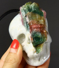 Nice Gemstone 3.1" Tourmaline Carved Crystal Skull Pendant