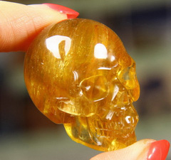 Gemstone 1.5" Orange Fluorite Carved Crystal Skull, Realistic