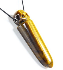 Amazing Flash Gemstone Gold Tiger Eye & 925 Sterling Silver Carved Crystal Skull Pendant with 925 Sterling Silver
