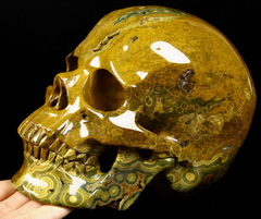 Lifesized 6.5" Ocean Jasper Carved Crystal Skull, Super Realistic