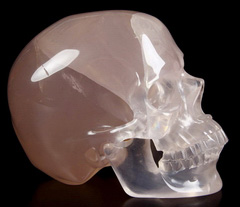 Gemstone Huge 5.9" Rose Quartz Carved Crystal Skull, Super Realistic