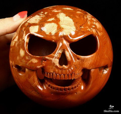 Halloween Jack - Red Jasper Carved Crystal Skull Sphere Sculpture