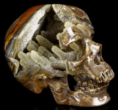 Remarkable Lifesized 7.6" Dinosaur Egg Agate Geode Super Realistic Carved Crystal Skull Sculpture with Amazing Geode