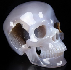 Huge 6.0" Grey & White Agate Carved Crystal Skull,Super Realistic