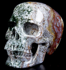 Lifesized 7.0" Green Moss Agate Carved Crystal Skull,Super Realistic