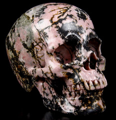 Huge 5.2" Pink & Black Rhodonite Carved Crystal Skull,Super Realistic