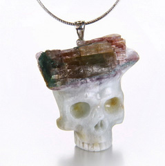 Gemstone Tourmaline Carved Crystal Skull Pendant