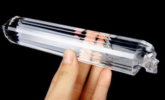 Clear Huge 6.8" Quartz Rock Crystal Carved Faceted Crystal Skull Vogel Wand/Point