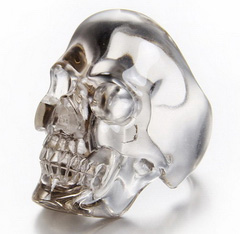 Size 5, Smoky Quartz Rock Crystal Carved Crystal Skull Ring
