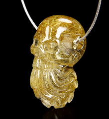 Nice Gemstone Rutilated Quartz Rock Crystal Carved Crystal Skull Pendant with 18K gold