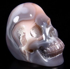 Fine Gemstone Size 8, Mozambique Agate Carved Crystal Skull Ring