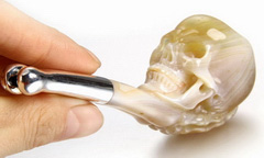 Nice Agate Carved Crystal Skull Smoking pipe with Sterling Silver