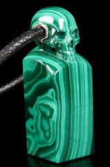 Gemstone Malachite & 925 Sterling Silver Carved Crystal Skull Pendant with 925 Sterling Silver