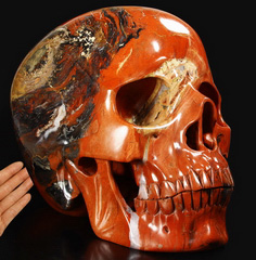 Titan 16.7" Red Jasper Carved Crystal Skull, Super Realistic