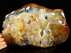 The Surprise - Agate Carved Crystal Skulls with Roses Sculpture