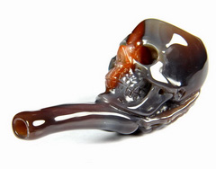Fine Gemstone 3.1" Mozambique Agate Carved Crystal Skull Smoking Pipe Sculpture