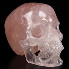 Huge 5.2" Rose Quartz Carved Crystal Skull, Super Realistic