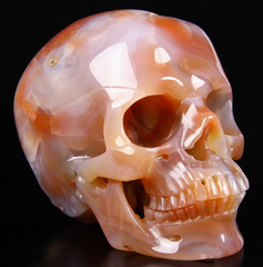 Fine Gemstone Huge 4.3" Mozambique Agate Carved Crystal Skull, Super Realistic