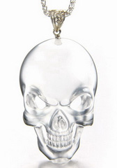 Clear Quartz Rock Crystal Carved Crystal Skull Pendant with Sterling Silver