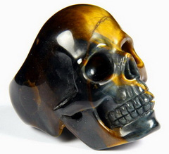 Amazing Flash Gemstone Size 7, Blue & Gold Tiger Eye Carved Crystal Skull