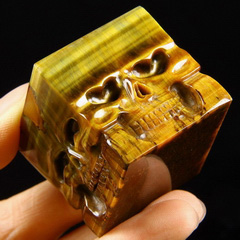 the Passions - Pleasure , Anger , Sorrow , Joy, Gemstone 1.4" Gold Tiger Eye Carved Crystal Skulls Sculpture