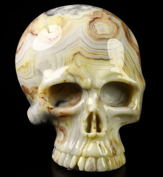 Crazy lace Agate Carved Crystal Skull Buckle