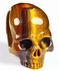 Size 10, Tiger Iron Eye Carved Crystal Skull Ring