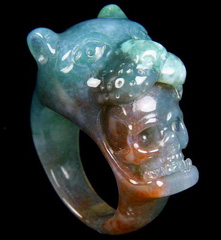 Size 8, Indian Agate Carved Crystal Skull Ring