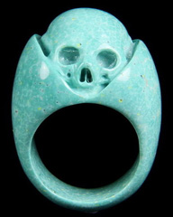 Gemstone Size 8 1/2, Turquoise Carved Crystal Skull Ring