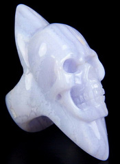 Gemstone Size 8, Blue Lace Agate Carved Crystal Skull Ring