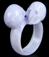 Gemstone Size 10, Blue Lace Agate Carved Crystal Skulls Ring