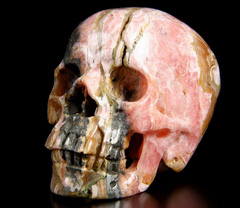 Gemstone 3.6" Rhodochrosite Carved Crystal Skull, Super Realistic