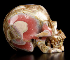 Gemstone 3.4" Rhodochrosite Carved Crystal Skull, Super Realistic