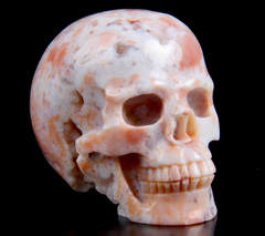 Geode 3.2" Pink Ocean Agate Carved Crystal Skull, Realistic