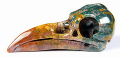 Gemstone Bloodstone Carved Crystal Skull Raven Pendant