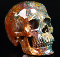 Gemstone Huge 4.8" Bloodstone Carved Crystal Skull, Super Realistic
