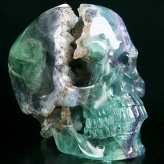 Amazing Unique Geode Huge 5.0" Fluorite Carved Crystal Skull, Super Realistic