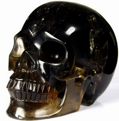 Huge 5.7" Deep Dark Smokey Quartz Carved Crystal Skull, Realistic