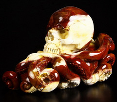 Awesome Remarkable Gemstone Huge 7.8" Mookaite Jasper Carved Crystal Skull & Octopus tentacles Sculpture