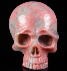 Pink & White Rhodonite Carved Crystal Skull Buckle