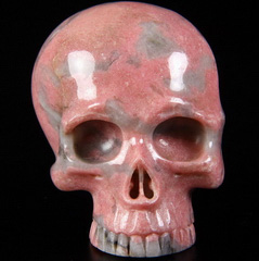 Gemstone Pink & White Rhodonite Carved Crystal Skull Buckle