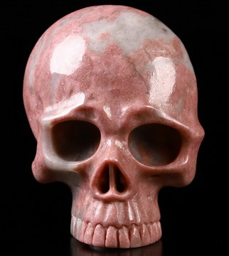 Pink & White Rhodonite Carved Crystal Skull Buckle