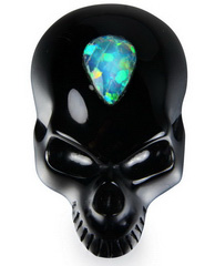 2.0" Opal WIth Black Obsidian Carved Crystal Skull Pendant, Realistic, Crystal Healing