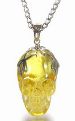 Cubic Zirconia Carved Crystal Skull Pendant with Sterling Silver