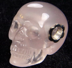 Gemstone Rose Quartz Carved Crystal Skull Pendant