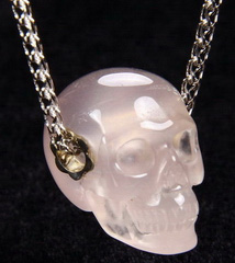 Gemstone Rose Quartz Carved Crystal Skull Pendant